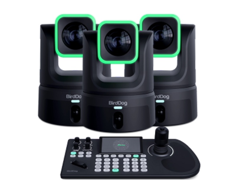 Three BirdDog XL Ultra PTZ cameras with the KBD controller